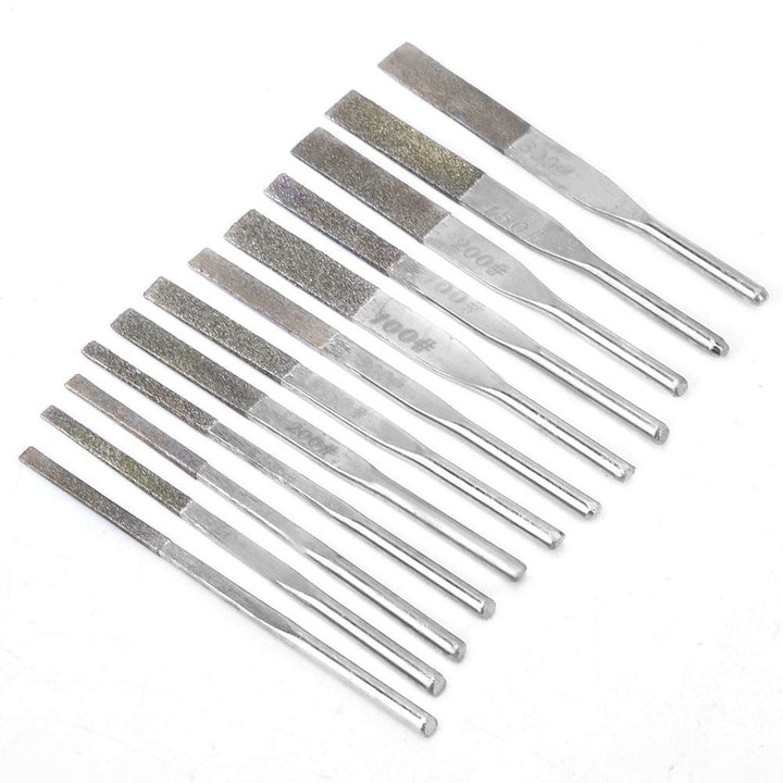 Diamantfeilen, 12 Stück, 3-mm-Schaft, Konische Maschine Zum Hin- und Herschleifen, Abgeflachte, Schr