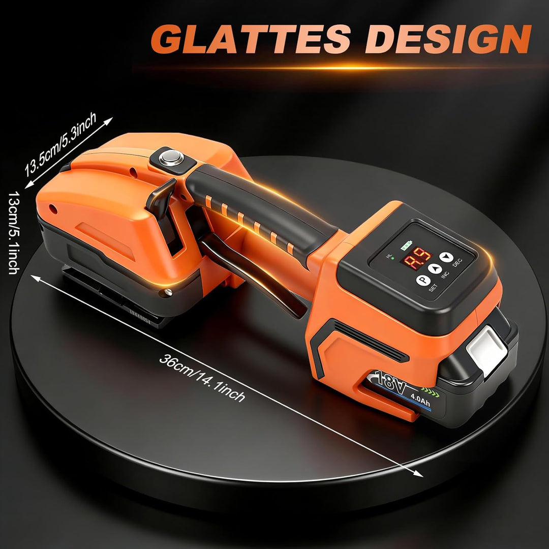 Umreifungsgerät Akku für 13-16 mm PP-/PET-Band mit Digitaldisplay, 2 x 4000 mAh Akku, 900-3500N Elek