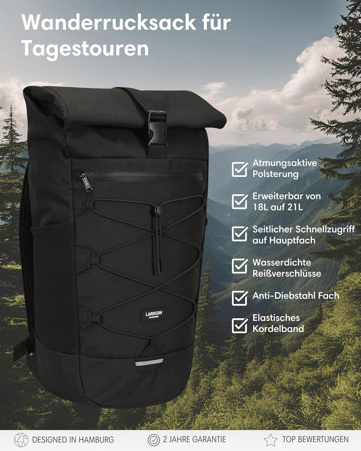 LARKSON Wanderrucksack Damen &amp; Herren Schwarz – Arvid, Schwarz