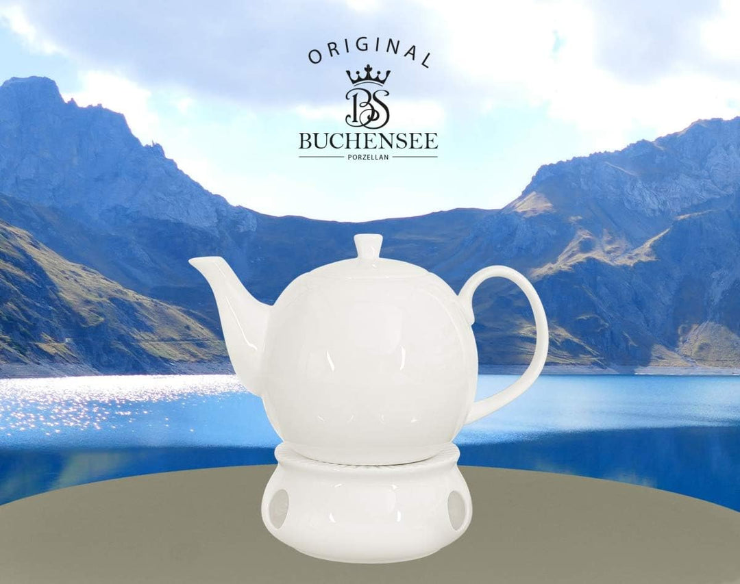 tea4chill Buchensee Teekanne/Kaffeekanne 1,5 Liter mit Stövchen. Fine Bone China Premium Qualität in