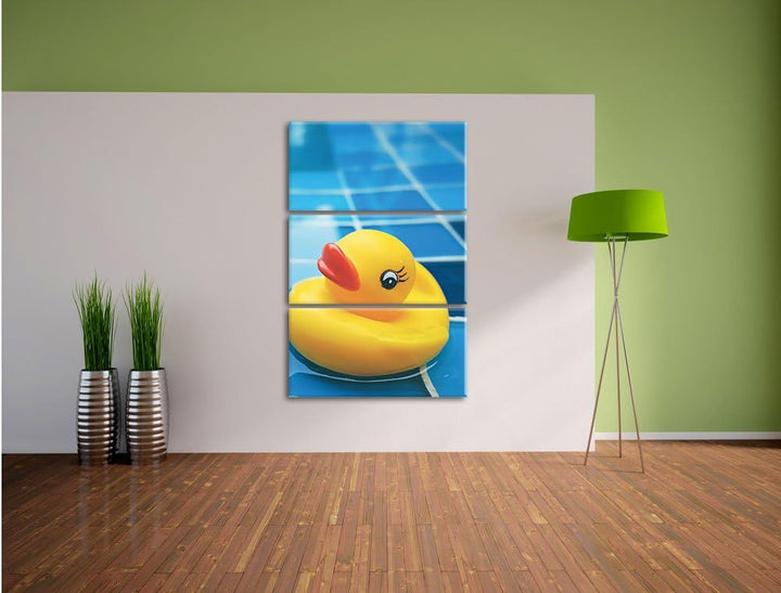 Pixxprint Quietsche Ente im Bad als Leinwandbild/Grösse: 3 Teiler (120x80) / Wandbild/Kunstdruck/fer