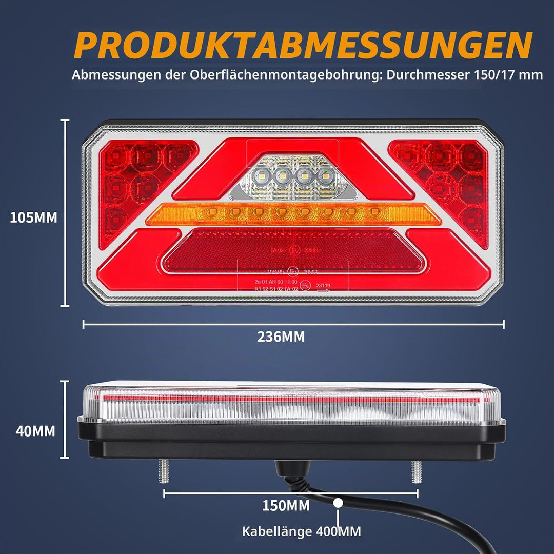 2 Stück LED Anhänger Rücklicht, 12V 24V Rückleuchten, IP67 Wasserdicht mit Fahr, Brems, Lenk, Rückfa