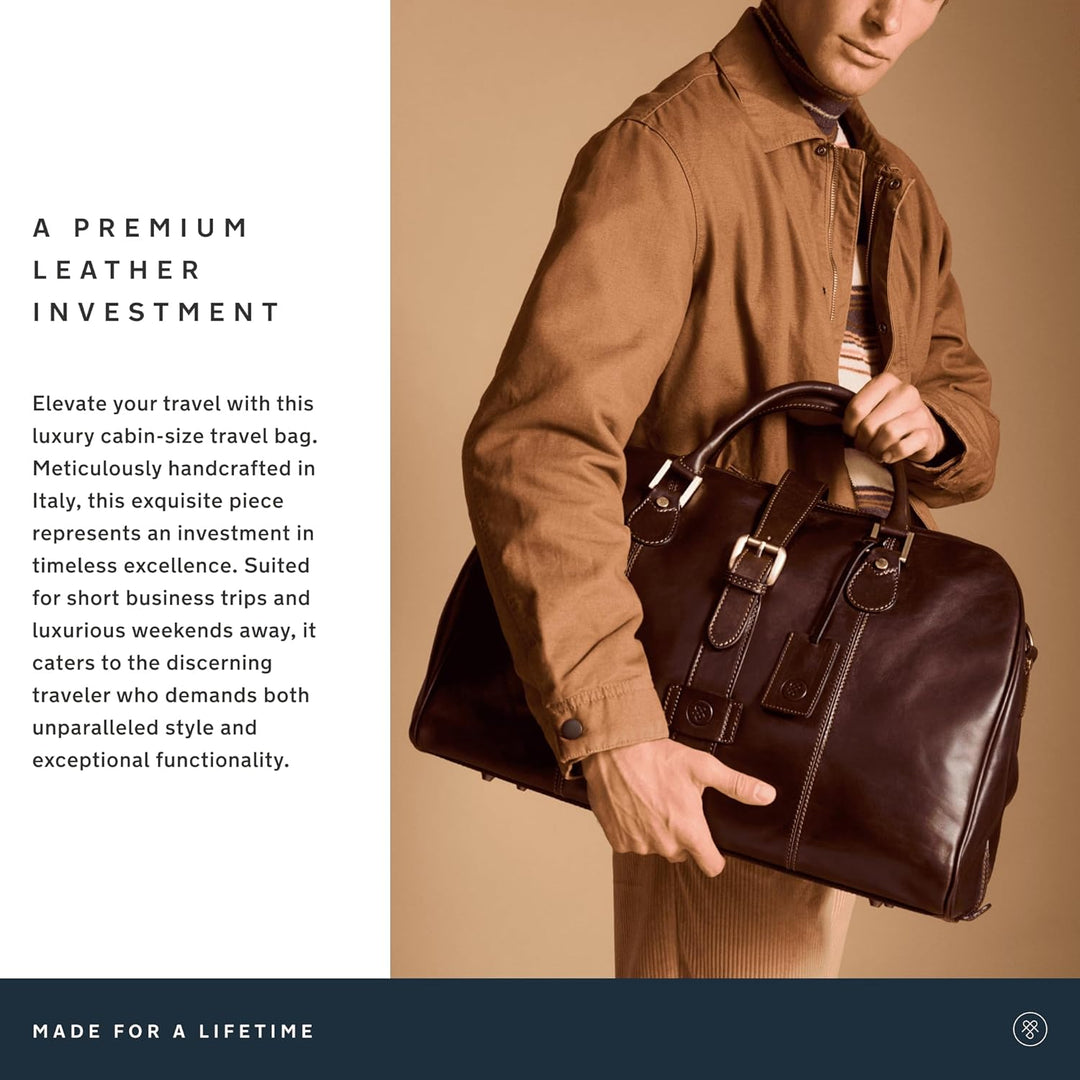 Maxwell-Scott Handgefertigte Leder Handgepäck Reisetasche Farini in Schwarz, Schwarz