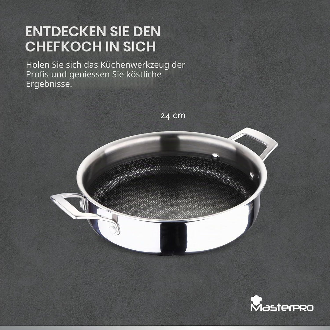 MasterPro Hi-Tech 3 | Topf 24 cm | Edelstahl mit Wabenstruktur | 3-Fache Beschichtung | Küchenutensi
