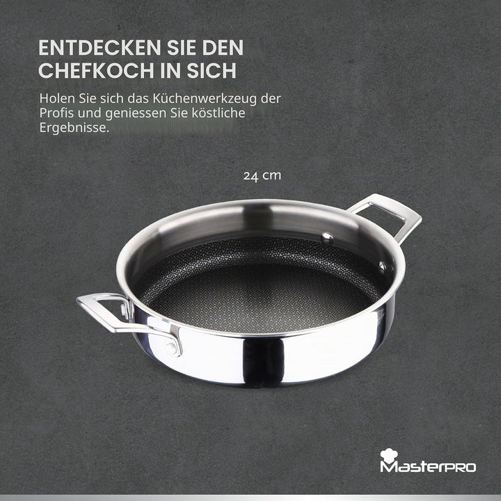 MasterPro Hi-Tech 3 | Topf 24 cm | Edelstahl mit Wabenstruktur | 3-Fache Beschichtung | Küchenutensi