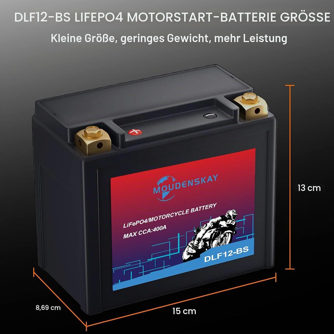 MOUDENSKAY Lithium Motorrad Batterie 12V Lithium Powersports Batterie mit BMS,LiFePO4 Motorstart Bat
