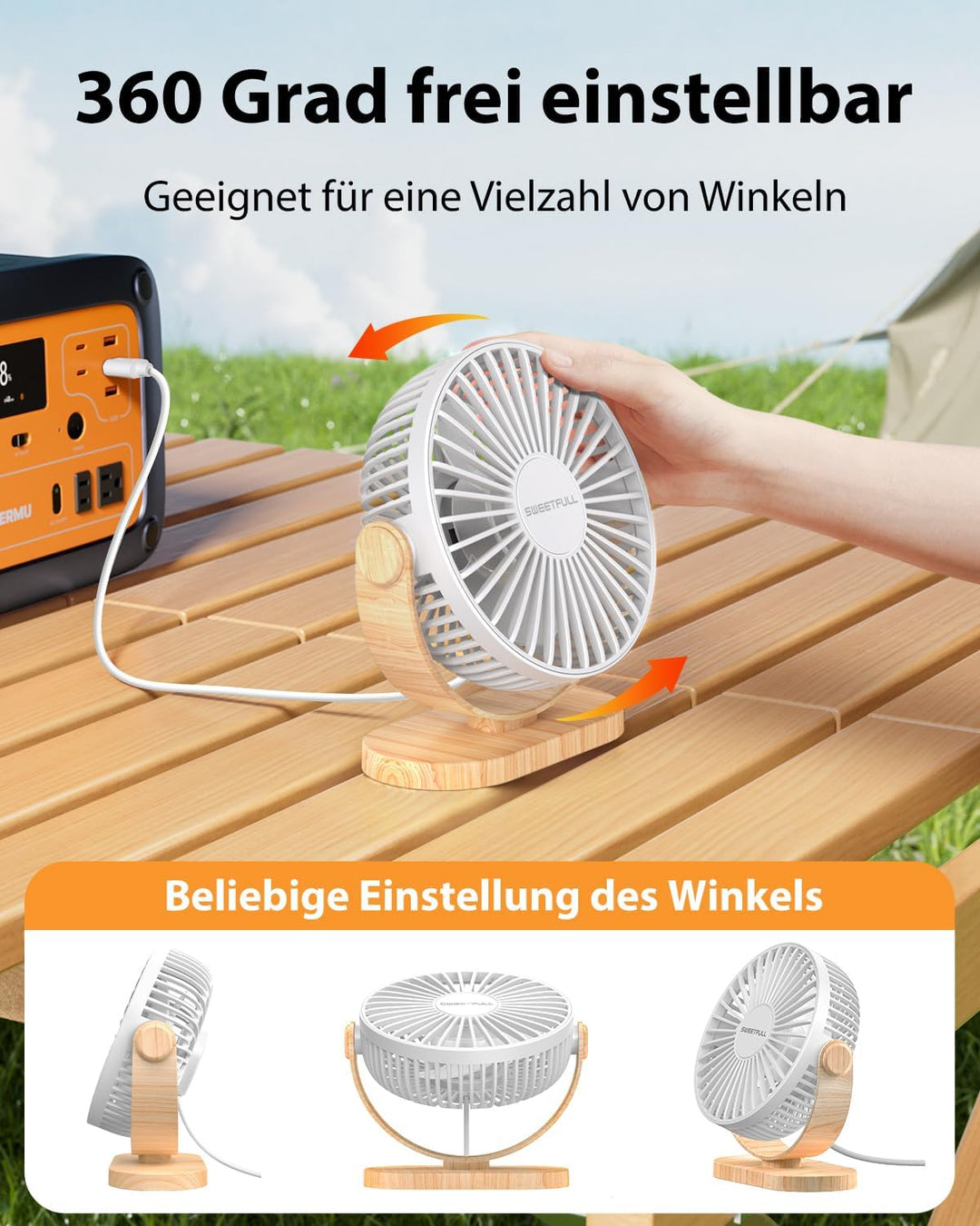 SWEETFULL USB Ventilator, Mini Ventilator Klein Tischventilator Leise, 3 Geschwindigkeiten Desk Fan,