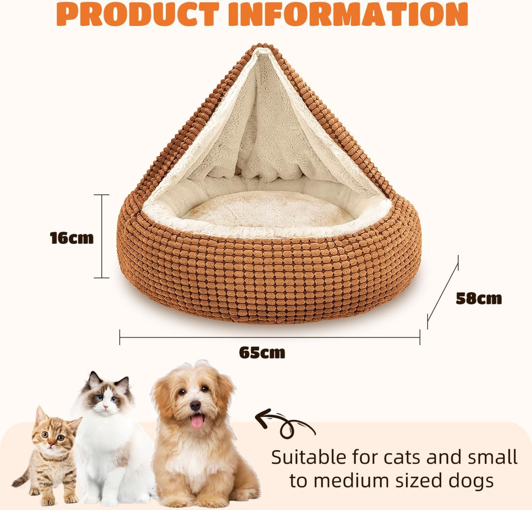 Nobleza Katzenbett mit Decke, Rundes Waschbares Hundebett, Flauschiges und Wärmendes Katzenkörbchen
