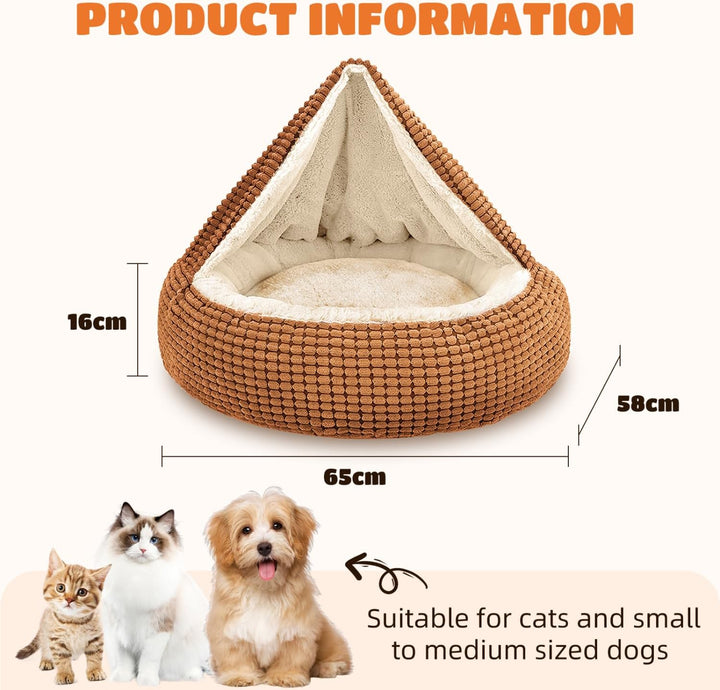 Nobleza Katzenbett mit Decke, Rundes Waschbares Hundebett, Flauschiges und Wärmendes Katzenkörbchen