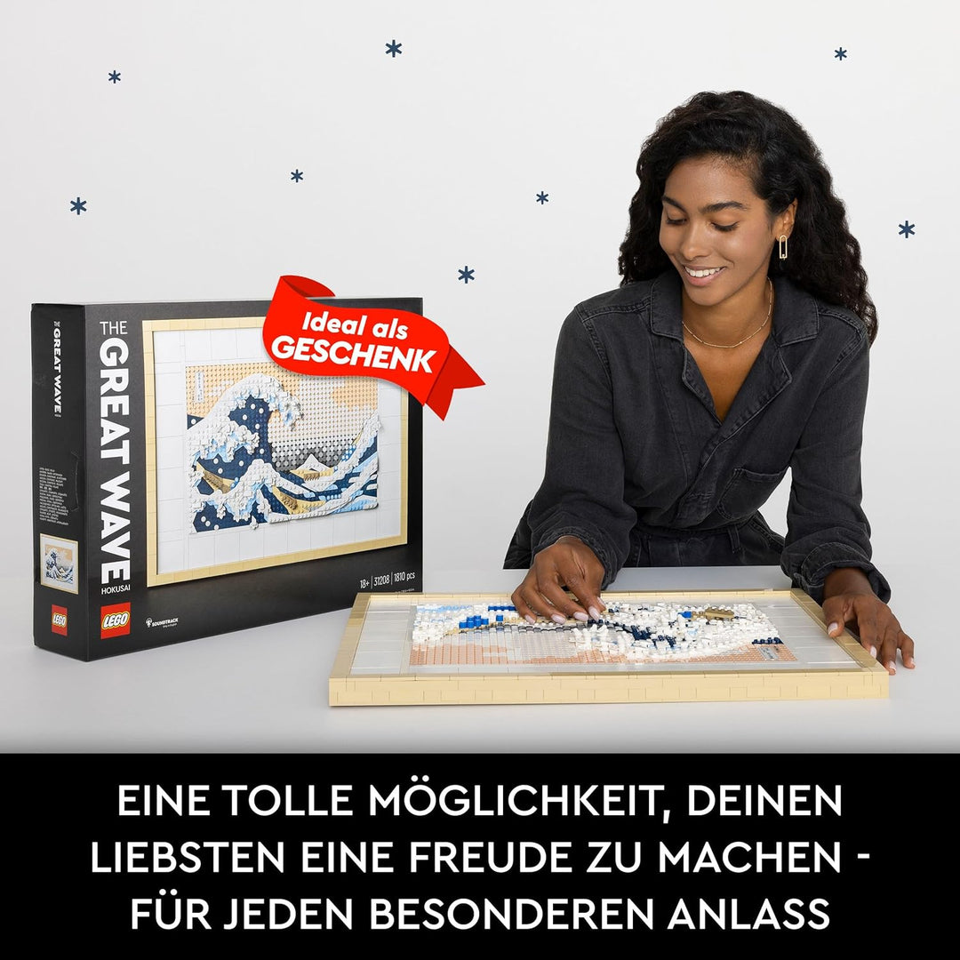 LEGO 31208 Art Hokusai – Grosse Welle, 3D Japanische Wanddeko, Bastelset, gerahmte Ozean-Leinwand, H