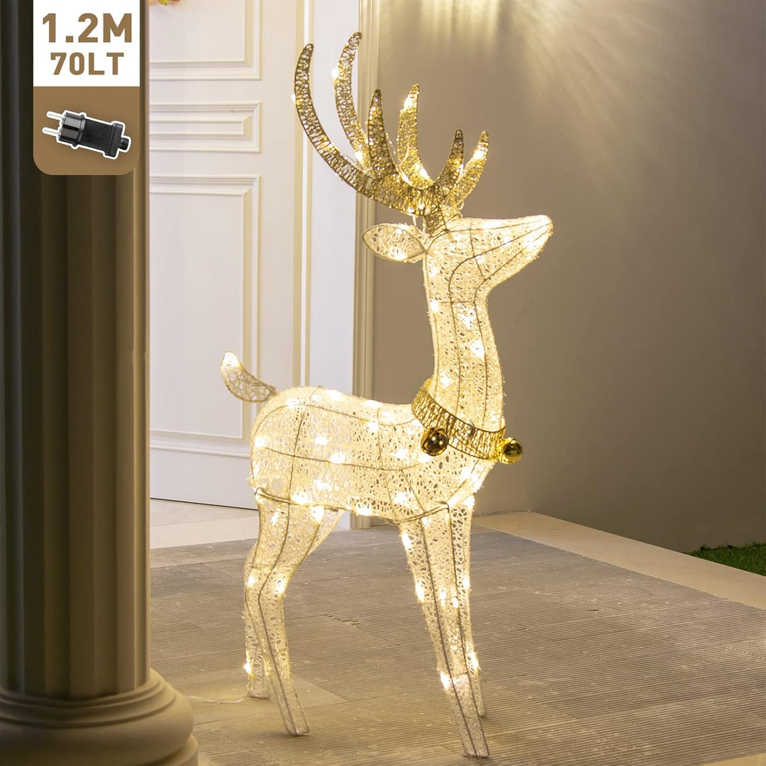 DELICHTER LED Rentier Metall Gold Weiss Eisen Rahmen Beleuchtet Weihnachtshirsch warm weiss Weihnach