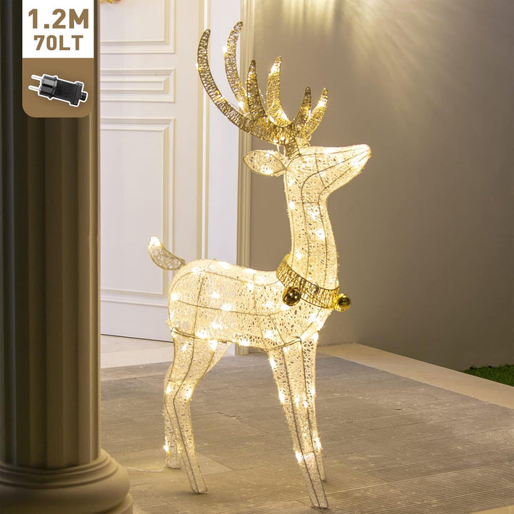 DELICHTER LED Rentier Metall Gold Weiss Eisen Rahmen Beleuchtet Weihnachtshirsch warm weiss Weihnach