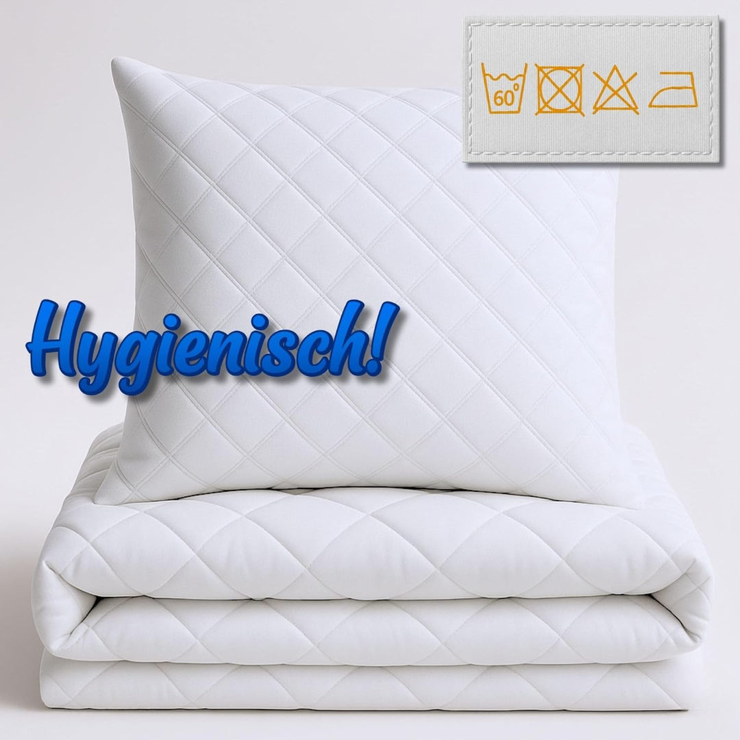 Bettdecke Ganzjahresdecke Steppdecke 135 x 200 cm - Schlafdecke warm Steppbettdecke Duvet weiss Set: