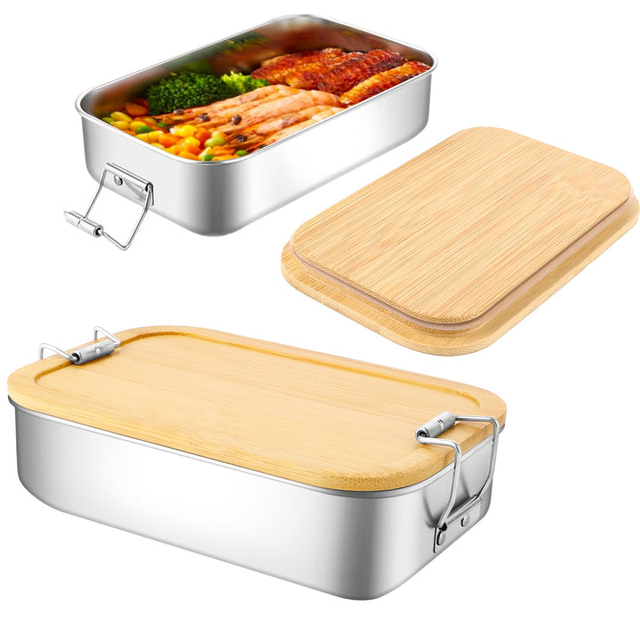 SHUESS 2er Edelstahl Brotdose Kinder 700ml mit Bambusdeckel – Auslaufsichere Metall Lunchbox Edelsta