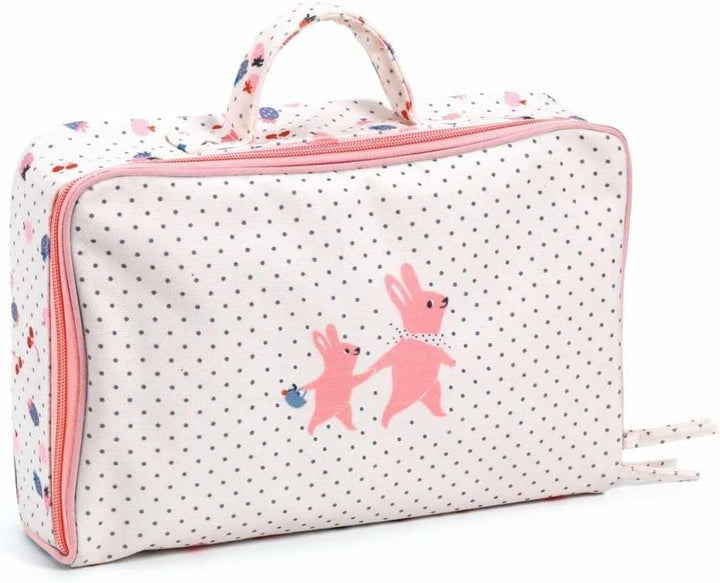 Djeco Puppe Cerise im Koffer | 32 cm weiche Babypuppe mit Zubehör ab 18 Monaten | Schlafaugen, Kleid