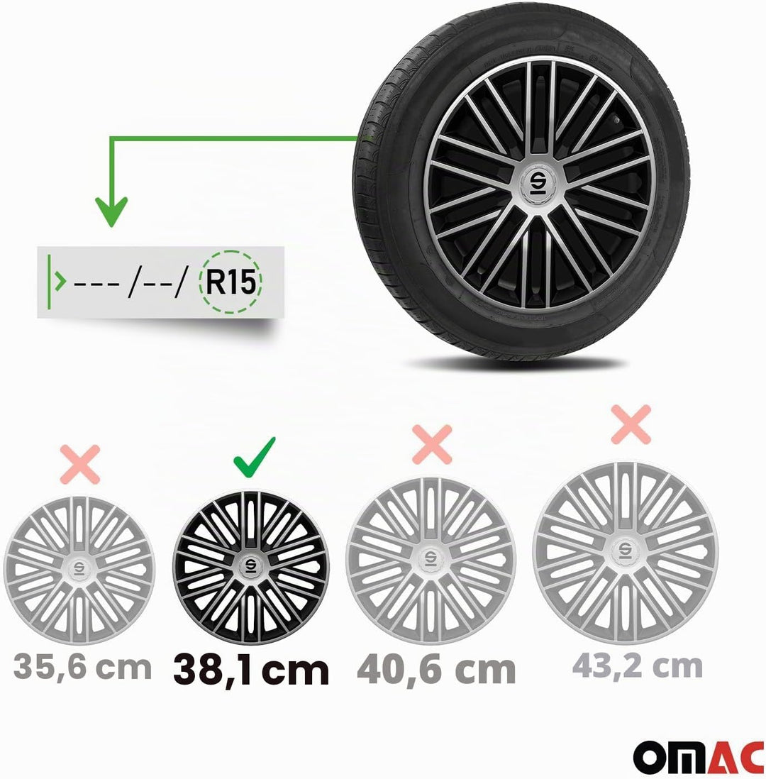 Sparco Radzierblenden Bergamo - 15-Zoll - Silber/Schwarz - Satz mit 4 Stück