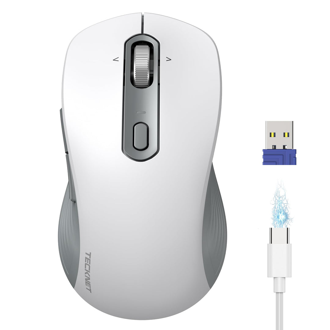 TECKNET Bluetooth Maus Kabellos, Wiederaufladbare Funkmaus mit 4-Wege-Scrollrad, 4800 DPI 6 Stufen,