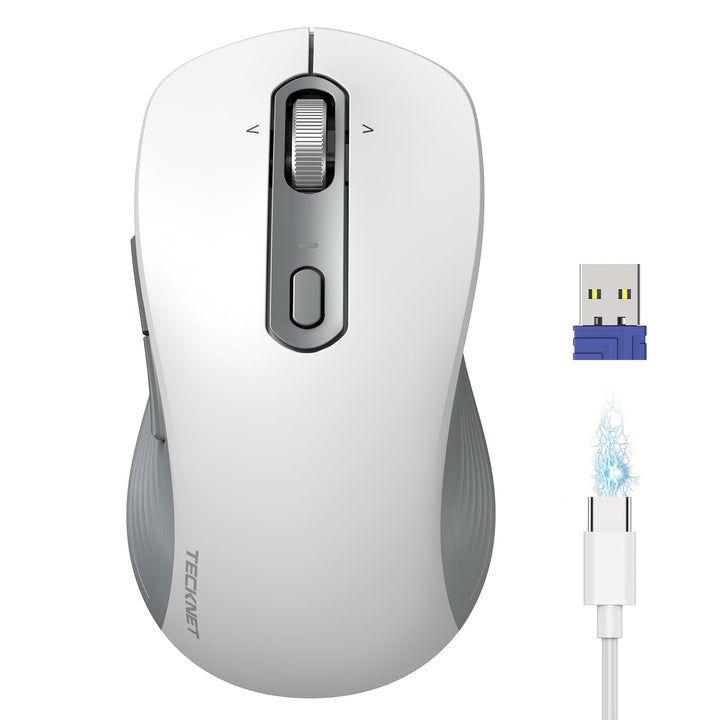 TECKNET Bluetooth Maus Kabellos, Wiederaufladbare Funkmaus mit 4-Wege-Scrollrad, 4800 DPI 6 Stufen,