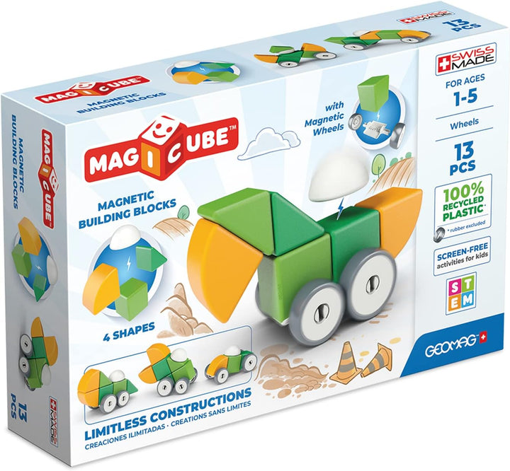 Geomag 202BLME Magnetic dice for Children, Green Yellow, 13 Pieces