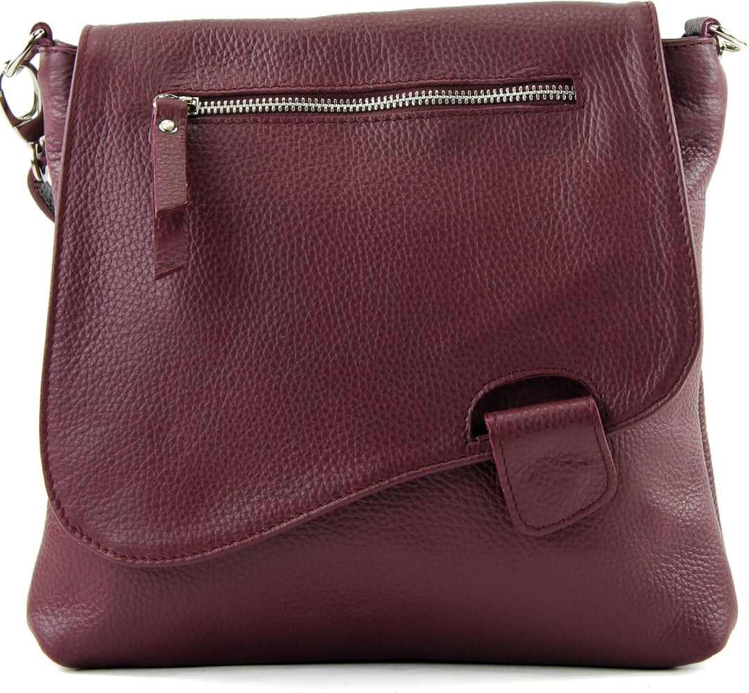 modamoda de - T146 - ital Messengertasche Umhängetasche aus Leder Bordeauxviolett2021, Bordeauxviole