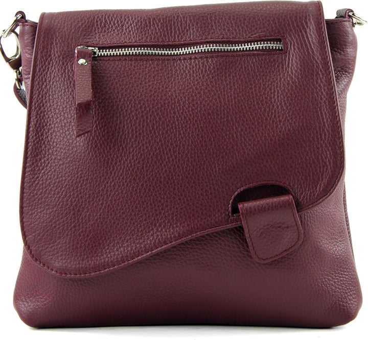 modamoda de - T146 - ital Messengertasche Umhängetasche aus Leder Bordeauxviolett2021, Bordeauxviole