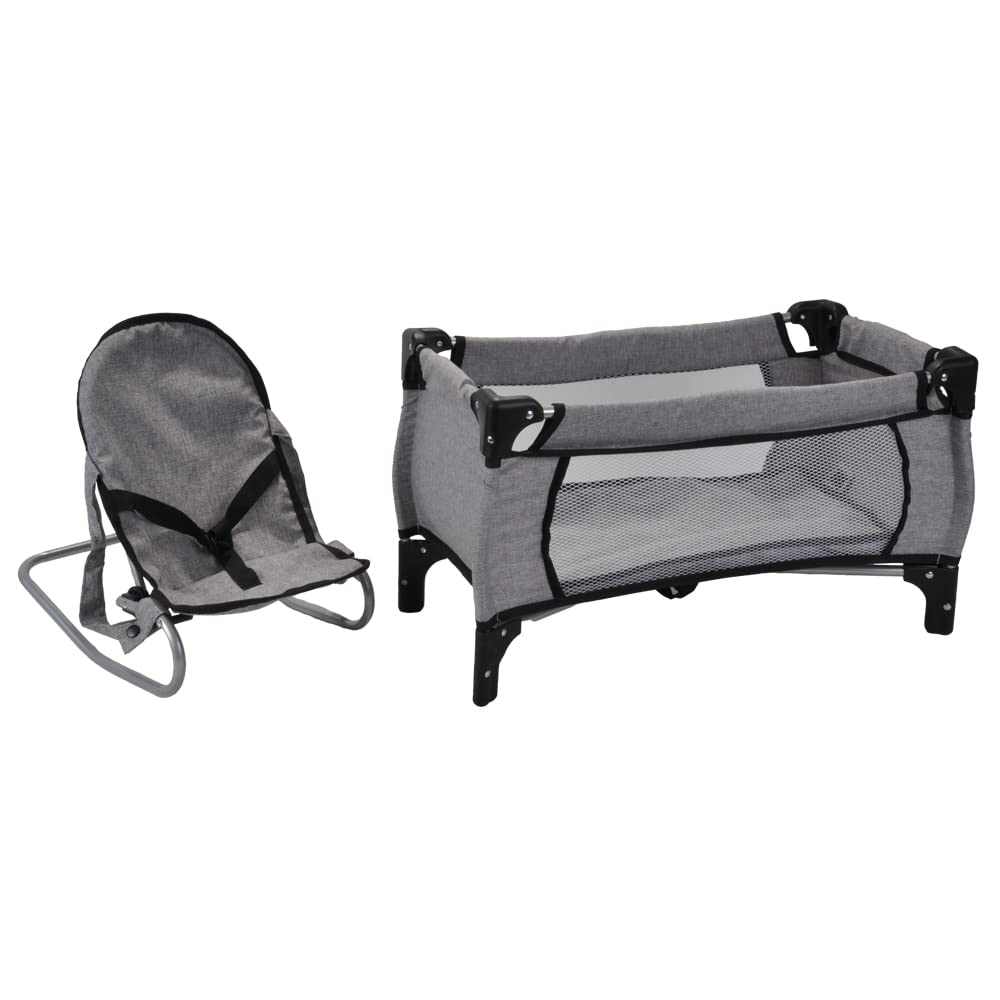 Bandits & Angels Puppenbett und Wippe Grey Angel – Grau Puppenmöbel – Stuhl mit Sicherheitsgurten un