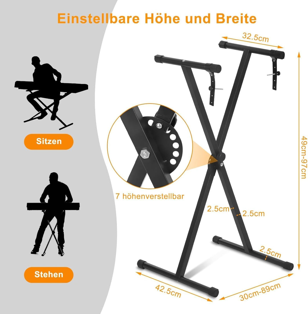 Trintion Keyboardständer Doppelstrebig Keyboard Ständer verstellbar 61 cm bis 98 cm Klappbar Zerlegb