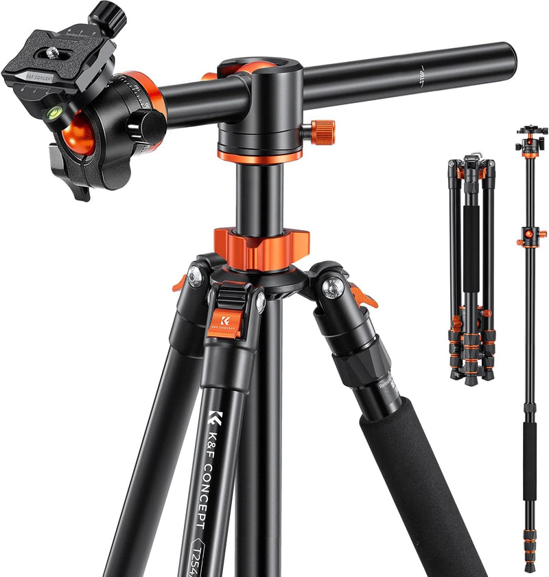 K&F Concept T254A6 Stativ Kamera, Aluminium Tripod mit 90 Grad Mittelsäule, Stativ mit 10 KG Belastu