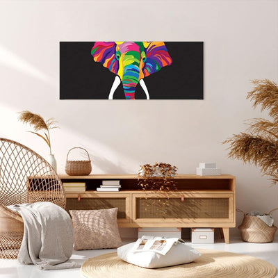 Wandbilder Dekoration Wohnzimmer Elefant spass bunt tier Panorama Bilder auf Leinwand 120x50cm Leinw