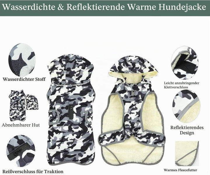 Winter Hundejacke with Abnehmbarem Hut, Hundemantel Wasserdicht Reflektierend Hund Mantel Warme Hood