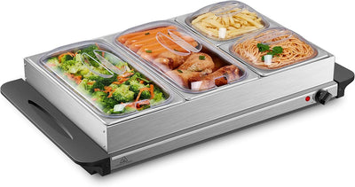 Buffetwärmer | Warmhalteplatte | Speisewärmer | 300 Watt | 4 Speisebehälter | Buffet Wärmer | Speise