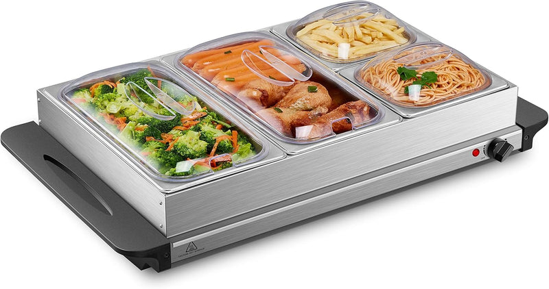 Buffetwärmer | Warmhalteplatte | Speisewärmer | 300 Watt | 4 Speisebehälter | Buffet Wärmer | Speise