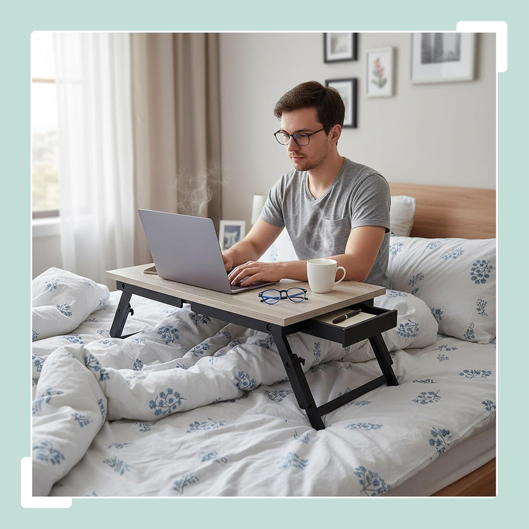 Relaxdays Laptoptisch für Bett & Couch, klappbarer Betttisch, Bambus, höhenverstellbar, Betttablett,