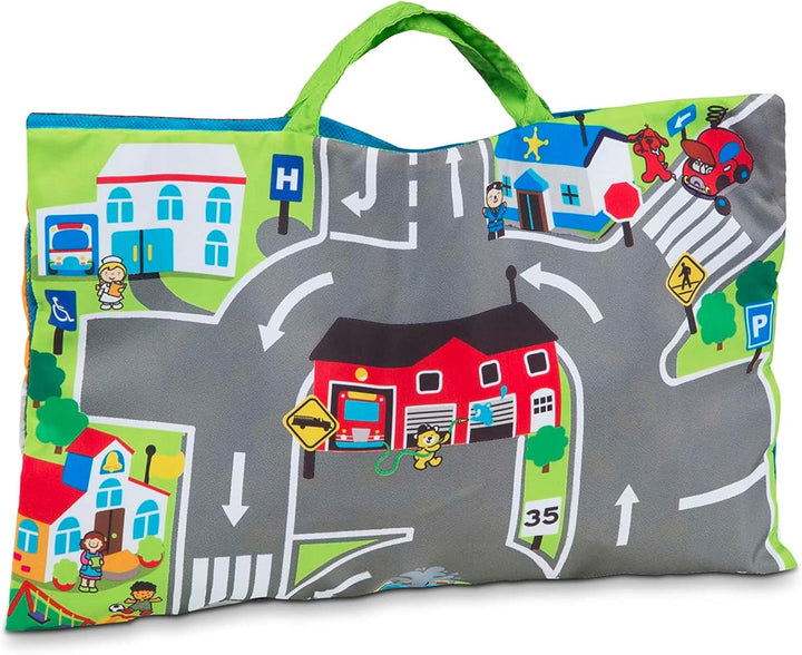 Melissa & Doug Städtespielmatte für unterwegs (49 cm x 36 cm) mit 9 weichen Fahrzeugen