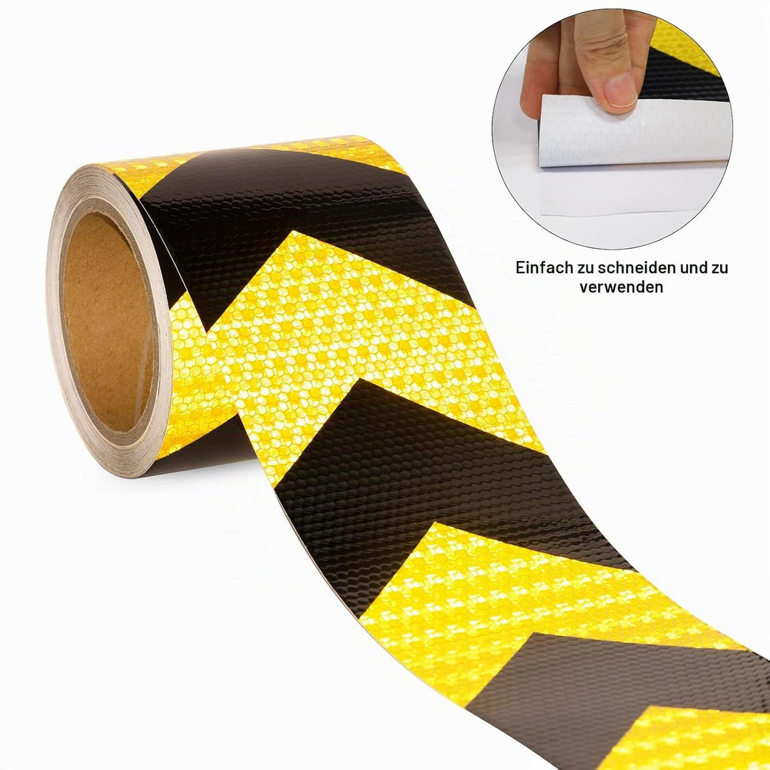 Reflektierendes Klebeband Gelb&amp;Schwarz 10m x 10cm Wasserdicht Reflektorband Selbstklebend Warnklebeb