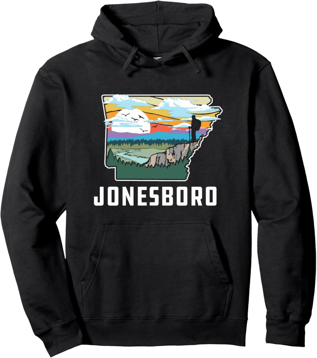 Jonesboro Arkansas Outdoor & Nature State Retro Illustration Pullover Hoodie