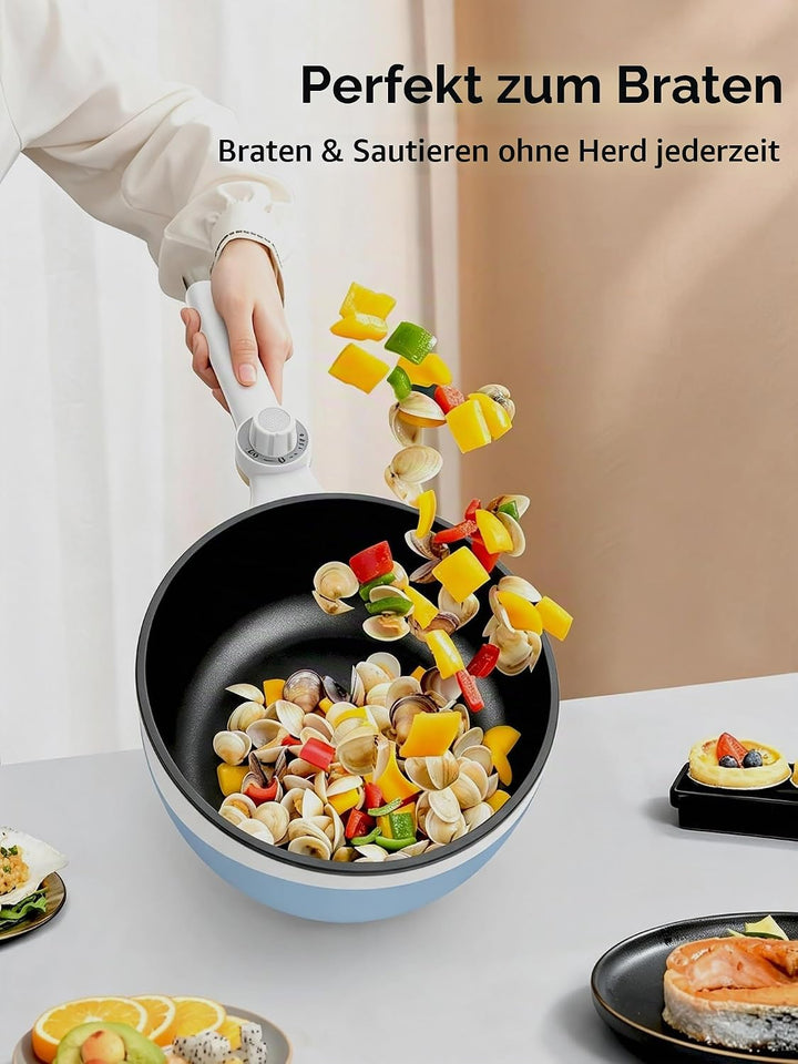 Audecook Elektrischer Topf mit Dampfgarer, 1.7L Mini Elektrische Bratpfanne für Wohnheim Antihaftbes