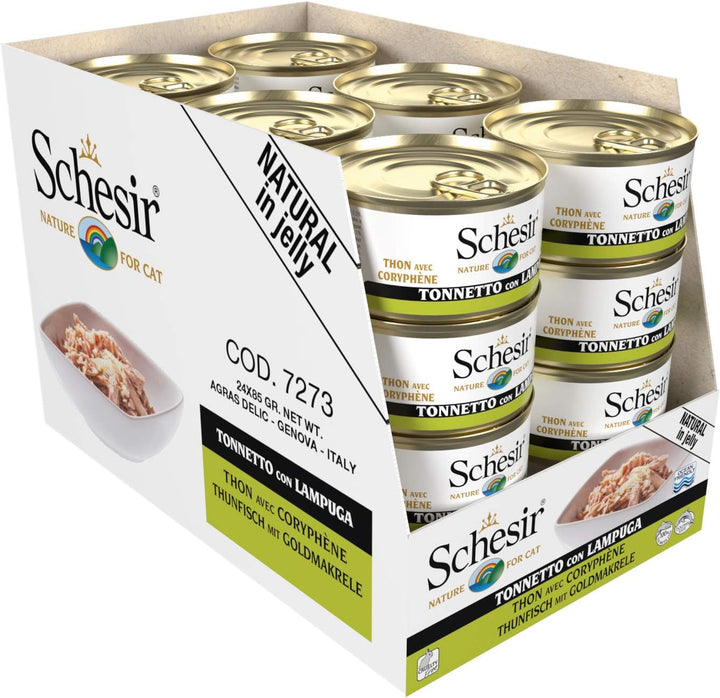 Schesir Cat Jelly Thunfisch mit Goldmakrele, Katzenfutter nass in Gelee, 24 Dosen x 85 g