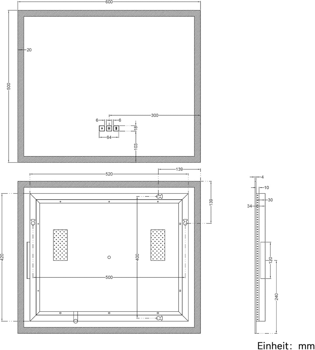 SONNI Badspiegel mit Beleuchtung 60X50 cm, Wandspiegel mit Bluetooth Lautsprecher, Anti-Beschlag LED