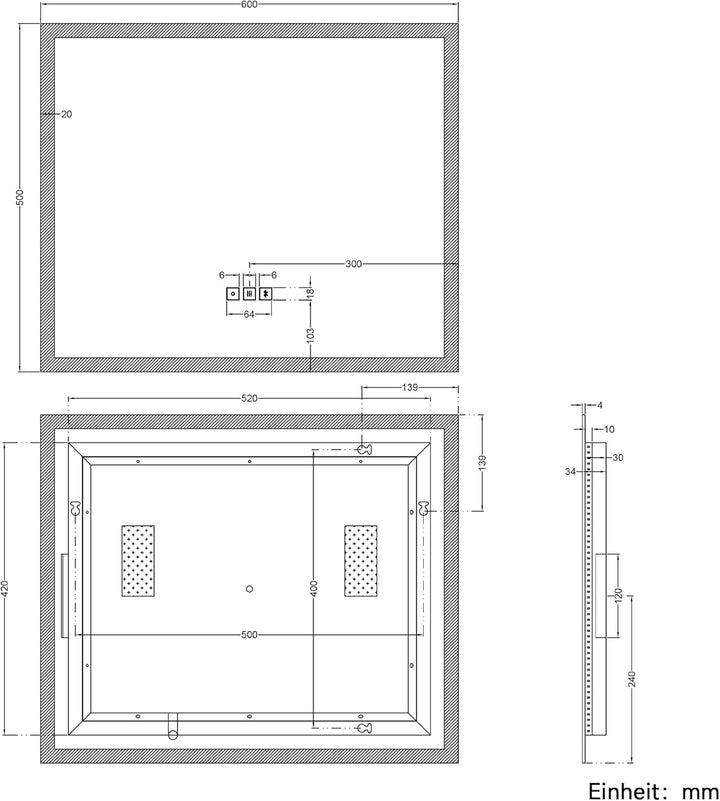 SONNI Badspiegel mit Beleuchtung 60X50 cm, Wandspiegel mit Bluetooth Lautsprecher, Anti-Beschlag LED