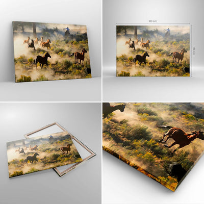 ARTTOR Bilder auf Leinwand 100x70cm Leinwandbild Cowboy Cowgirl Pferd Gross Wanddeko Bild Schlafzimm