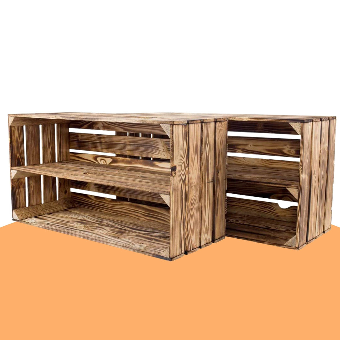 Sparpaket grosses geflammtes/gebranntes Regal Obstkiste Schuhregal Wandregal Holzkiste(2er Set), 2