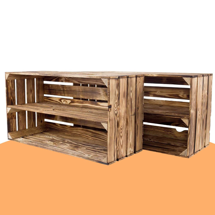 Sparpaket grosses geflammtes/gebranntes Regal Obstkiste Schuhregal Wandregal Holzkiste(2er Set), 2