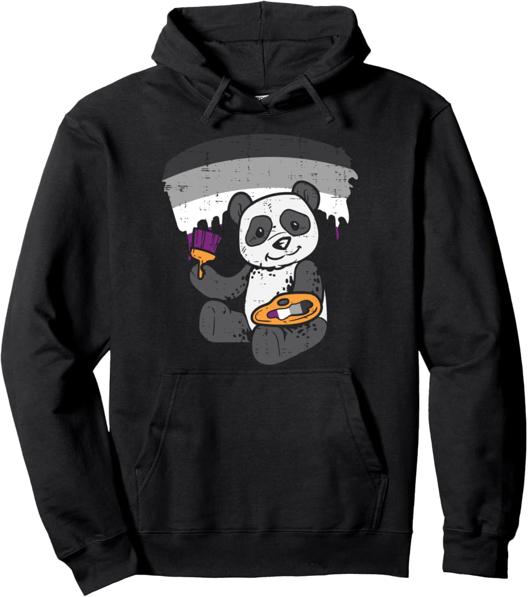 Panda Painting Animal LGBTQ Asexual Flag Ace Pride Ally Pullover Hoodie