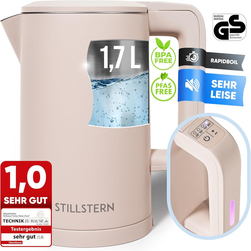 Stillstern Wasserkocher mit Temperatureinstellung [1,7L | 40-55-70-85-100°C], 12 Std. Warmhalten, Pr