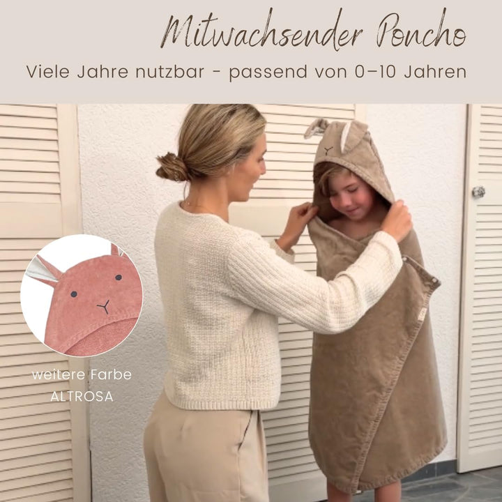 DIKOS® 2-in-1 Kapuzenhandtuch & Badeponcho Baby, Kleinkinder & Kinder Beige Braun 70x140 | Ab Geburt
