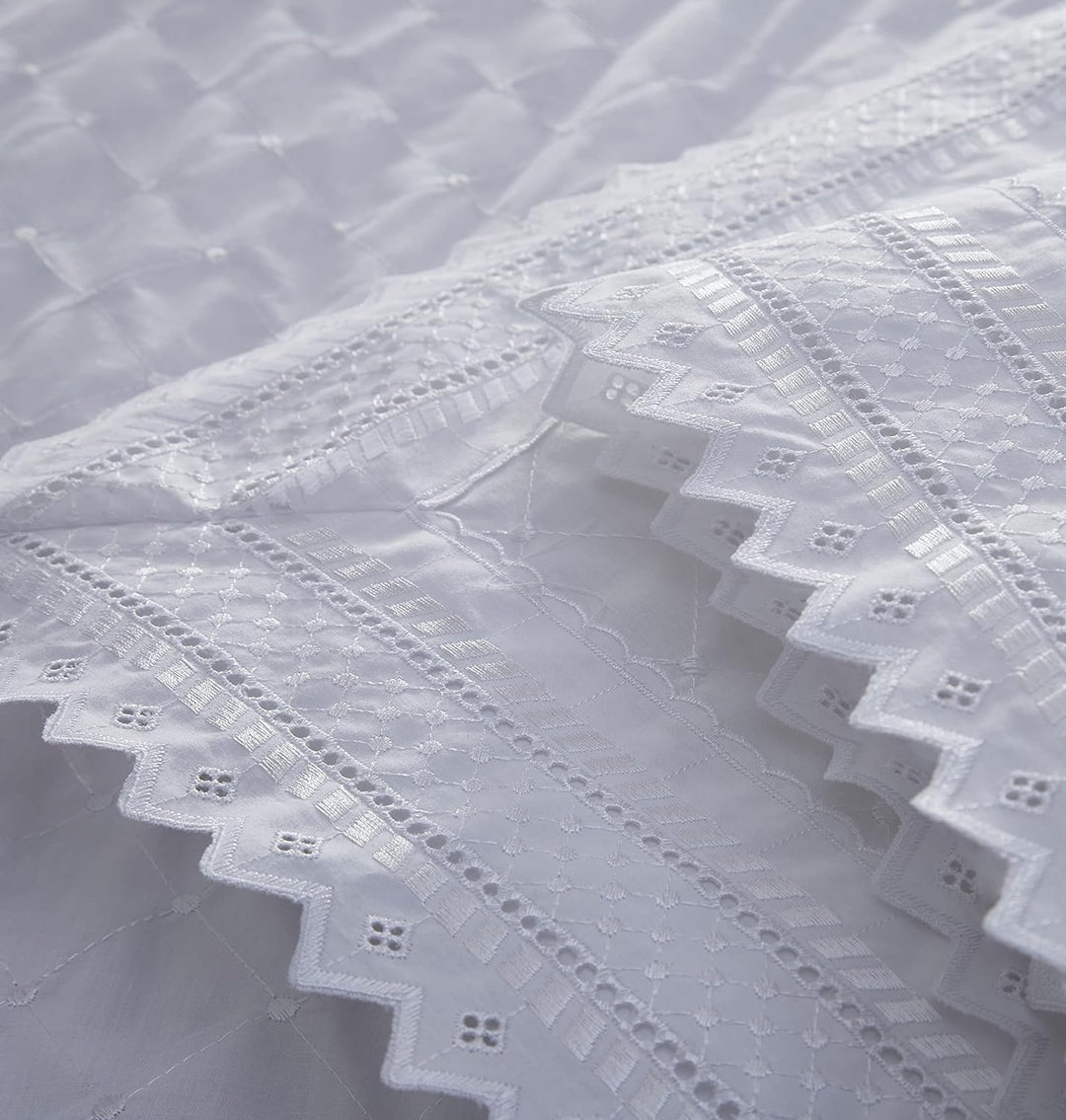Balmoral Broderie Anglais Percale Duvet Cover and 2 Pillowcases Bedding Bed Set, Cotton, White, Supe