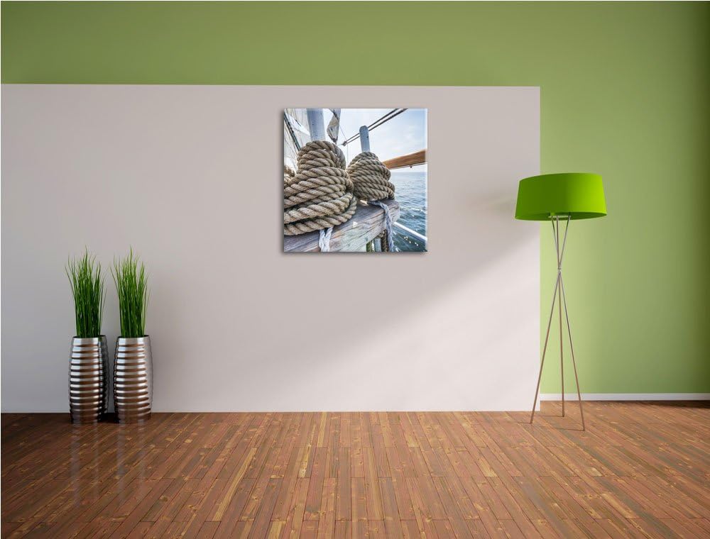 Pixxprint Tau Seile auf einem Schiff 70x70cm Leinwandbild Wandbild Kunstdruck, 70x70