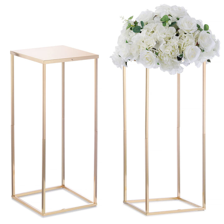 Nuptio Gold Vase für Hochzeitsdekorationen 2 Stück 60cm Hoch Blumenständer Metallbodenvasen Geometri