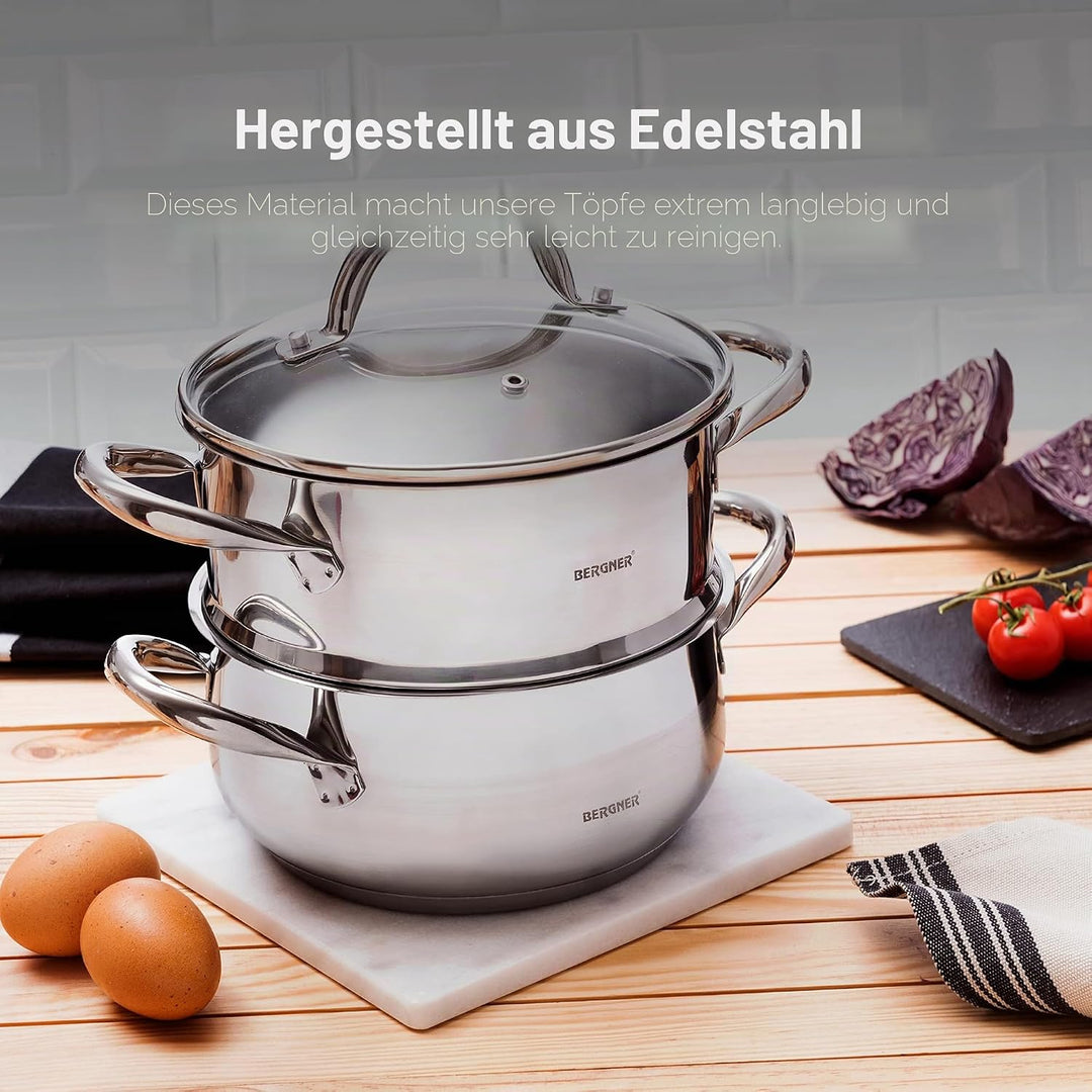 BERGNER Gourmet | Kochtopf mit Siebeinsatz | Topf mit Deckel, Siebeinsatz und 2,2L Fassungsvermögen